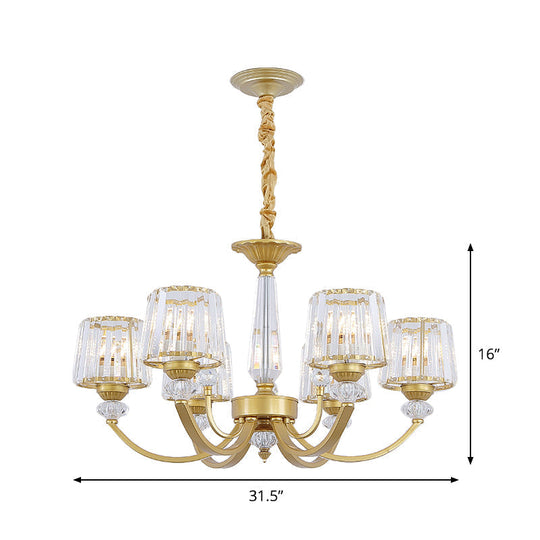 Modern Gold Crystal Block Chandelier - Barrel Dining Room Lighting 3/6 Suspended Pendant Lights