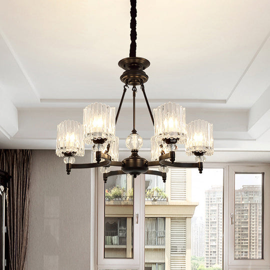 Modern Black Chandelier Pendant with Clear Crystal Shades - 6/8 Head Ceiling Lamp for Restaurants