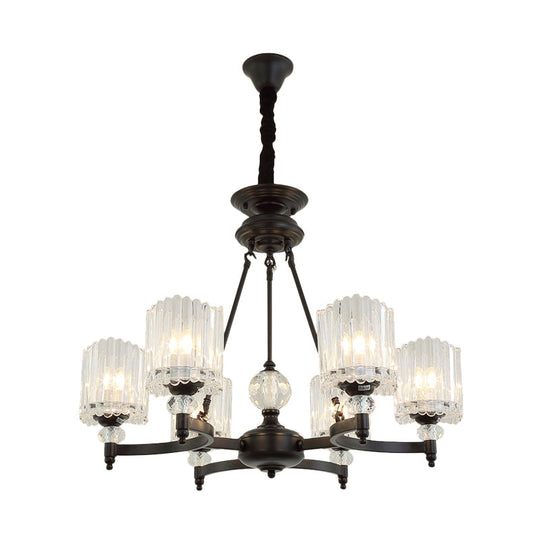 Contemporary Black Chandelier Pendant With Clear Crystal Shades - 6/8 Heads Restaurant Ceiling Lamp