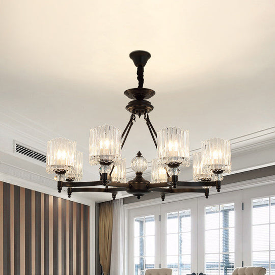 Modern Black Chandelier Pendant with Clear Crystal Shades - 6/8 Head Ceiling Lamp for Restaurants