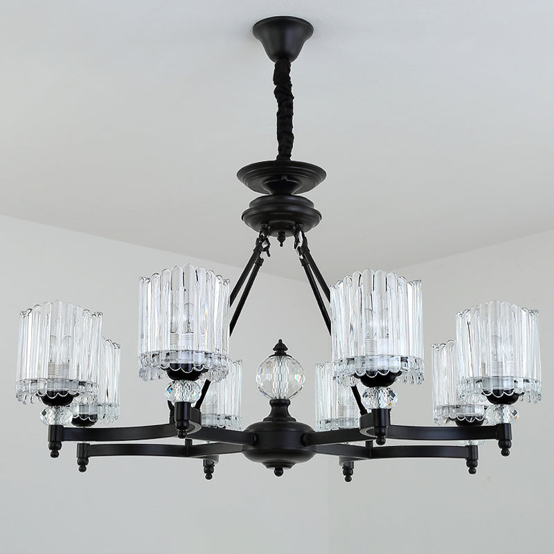 Contemporary Black Chandelier Pendant With Clear Crystal Shades - 6/8 Heads Restaurant Ceiling Lamp