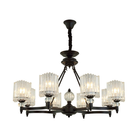 Contemporary Black Chandelier Pendant With Clear Crystal Shades - 6/8 Heads Restaurant Ceiling Lamp