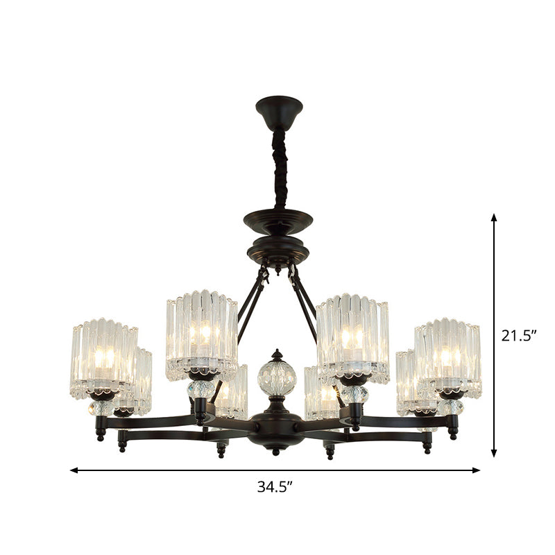 Modern Black Chandelier Pendant with Clear Crystal Shades - 6/8 Head Ceiling Lamp for Restaurants