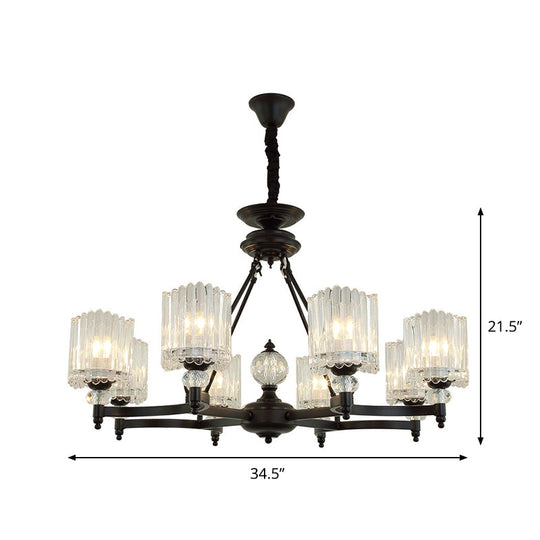 Contemporary Black Chandelier Pendant With Clear Crystal Shades - 6/8 Heads Restaurant Ceiling Lamp