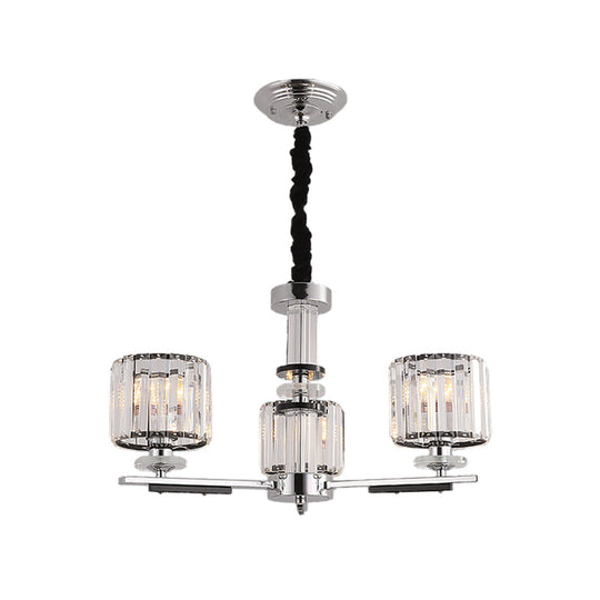 Modern Crystal Block Drum Pendant Chandelier - Black 3/6-Head Ceiling Light with Stylish Radial Design