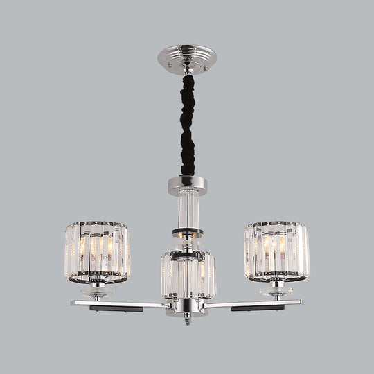 Modern Crystal Block Drum Pendant Chandelier - Black 3/6-Head Ceiling Light with Stylish Radial Design