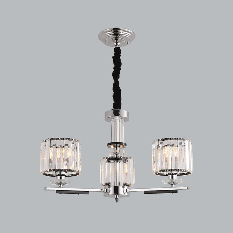 Simple Crystal Drum Pendant Chandelier With Radial Design - Black Ceiling Light (3/6-Head)