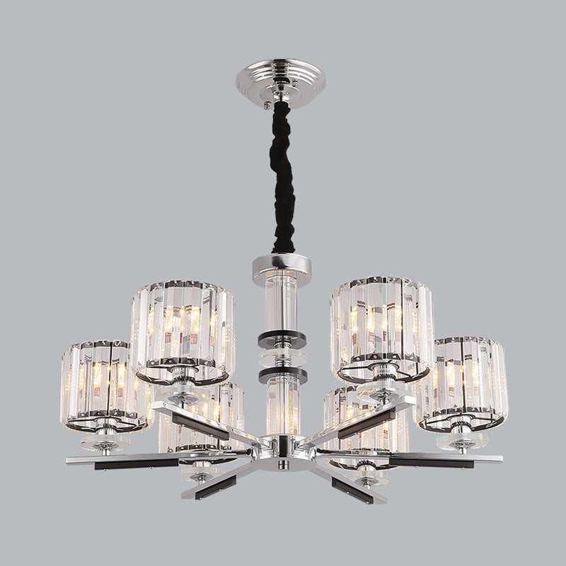 Modern Crystal Block Drum Pendant Chandelier - Black 3/6-Head Ceiling Light with Stylish Radial Design