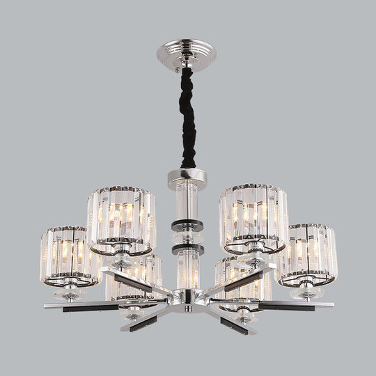 Modern Crystal Block Drum Pendant Chandelier - Black 3/6-Head Ceiling Light with Stylish Radial Design