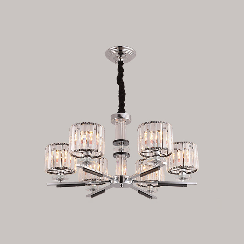 Modern Crystal Block Drum Pendant Chandelier - Black 3/6-Head Ceiling Light with Stylish Radial Design