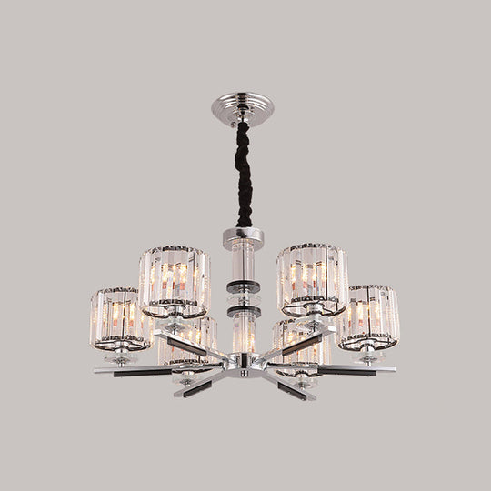 Modern Crystal Block Drum Pendant Chandelier - Black 3/6-Head Ceiling Light with Stylish Radial Design