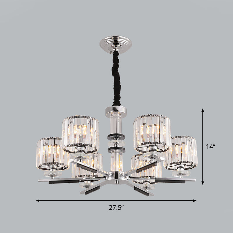 Modern Crystal Block Drum Pendant Chandelier - Black 3/6-Head Ceiling Light with Stylish Radial Design