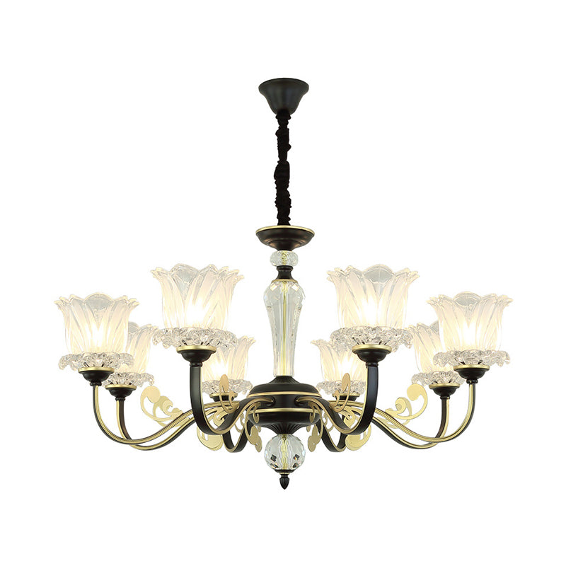 Modern Black Blossom Crystal Chandelier - 6/8-Light Suspension Lamp For Living Room