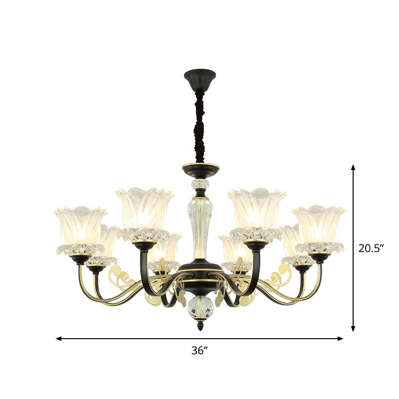 Modern Black Blossom Crystal Chandelier - 6/8-Light Suspension Lamp For Living Room