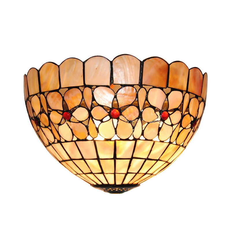 Tiffany Shell Wall Mount Light: Light Floral Sconce In Beige For Staircase