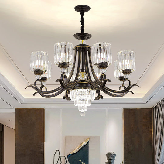 Minimalist Black Crystal Block Chandelier With Curvy Arm - 6/8-Bulb Ceiling Pendant Light 8 /