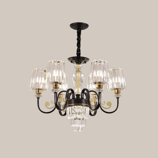 Black Tapered Ceiling Lamp | Simplicity Crystal Chandelier Lighting Fixture 6/8 Lights Scroll Arm