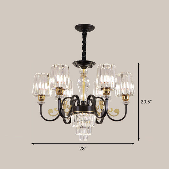 Black Tapered Ceiling Lamp | Simplicity Crystal Chandelier Lighting Fixture 6/8 Lights Scroll Arm