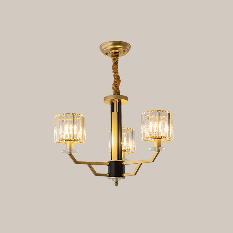 Gold Modernist Chandelier With Hand-Cut Crystal Cylindrical Pendant Lights - 3/6 For Bedrooms