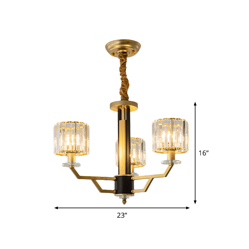 Gold Modernist Chandelier With Hand-Cut Crystal Cylindrical Pendant Lights - 3/6 For Bedrooms