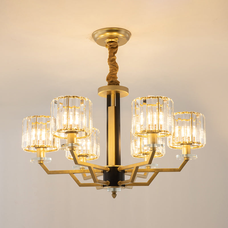 Gold Modernist Chandelier With Hand-Cut Crystal Cylindrical Pendant Lights - 3/6 For Bedrooms