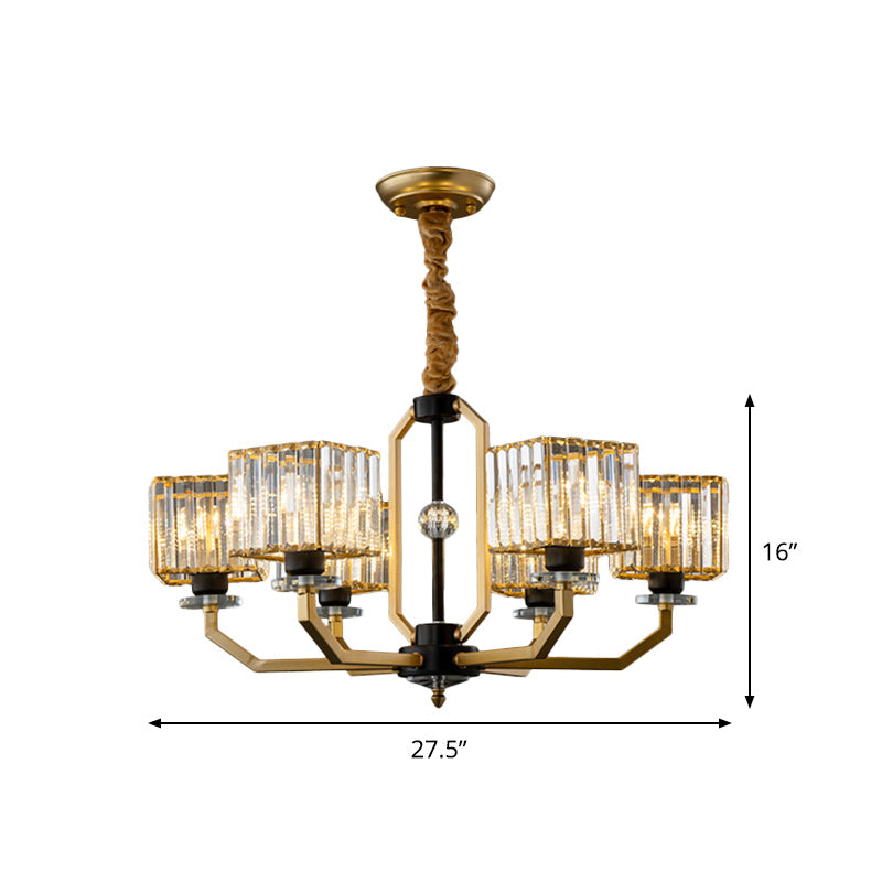 Contemporary Gold Chandelier Light - 3/6 Bulbs Dining Room Ceiling Lamp With Stylish Crystal Block