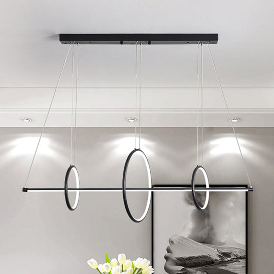 Modern Black/Gold Acrylic Linear Suspension Light With 3-Ring Design - Island Pendant Lighting