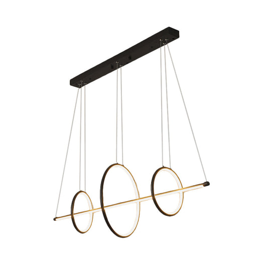 Modern Black/Gold Acrylic Linear Suspension Light With 3-Ring Design - Island Pendant Lighting