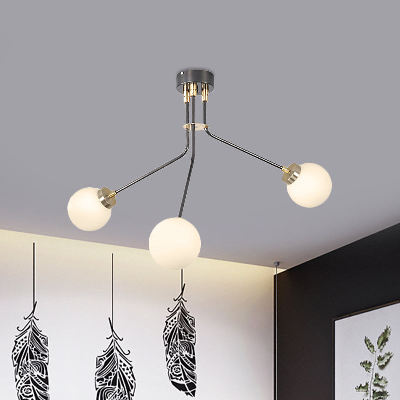 Modern Glass Chandelier Light - Globe White Pendant Fixture (3/7 Lights) For Living Room Black