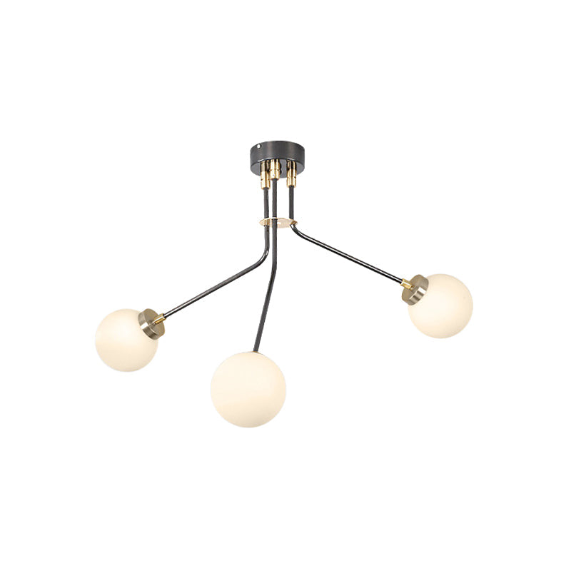 Modern Glass Chandelier Light - Globe White Pendant Fixture (3/7 Lights) For Living Room Black