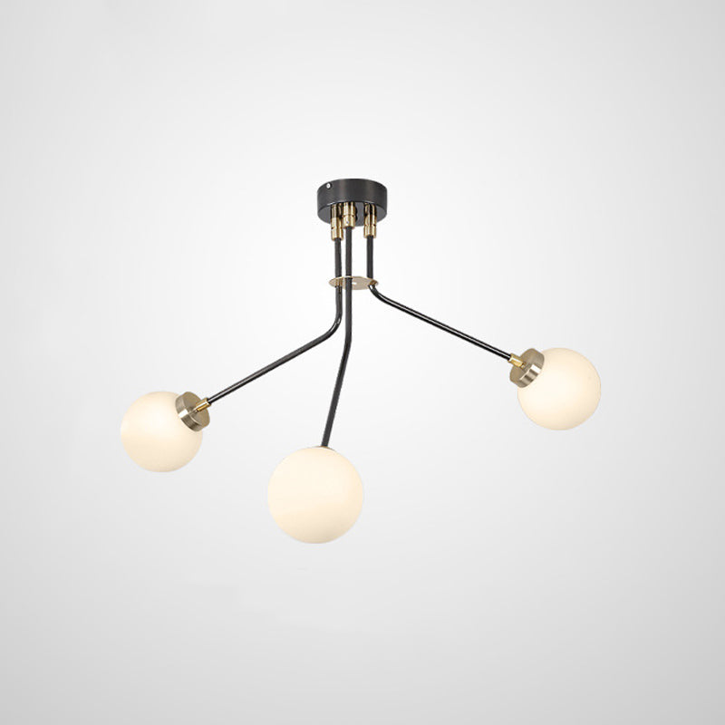 Modern Glass Chandelier Light - Globe White Pendant Fixture (3/7 Lights) For Living Room Black