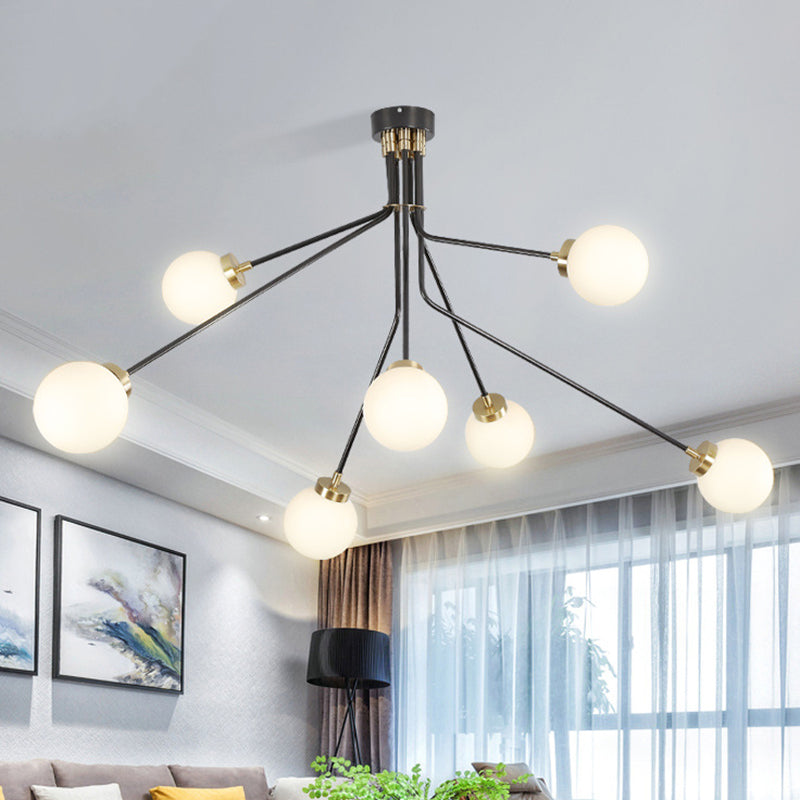 Modern Glass Chandelier Light - Globe White Pendant Fixture (3/7 Lights) For Living Room Black