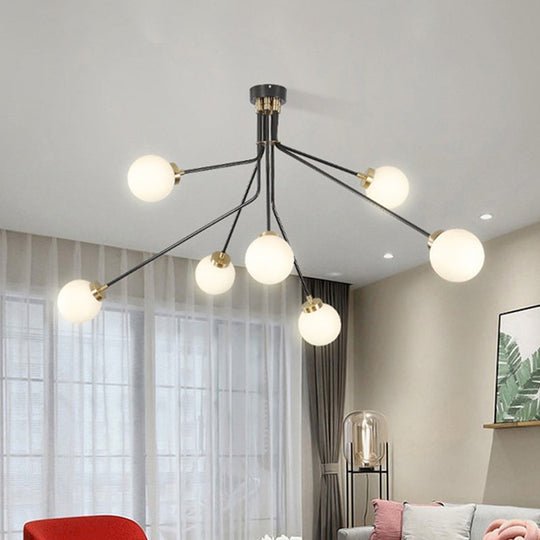 Modern Glass Chandelier Light - Globe White Pendant Fixture (3/7 Lights) For Living Room Black