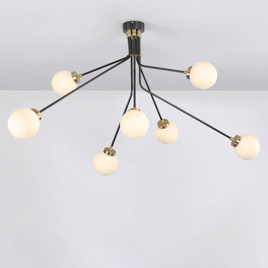 Modern Glass Chandelier Light - Globe White Pendant Fixture (3/7 Lights) For Living Room Black