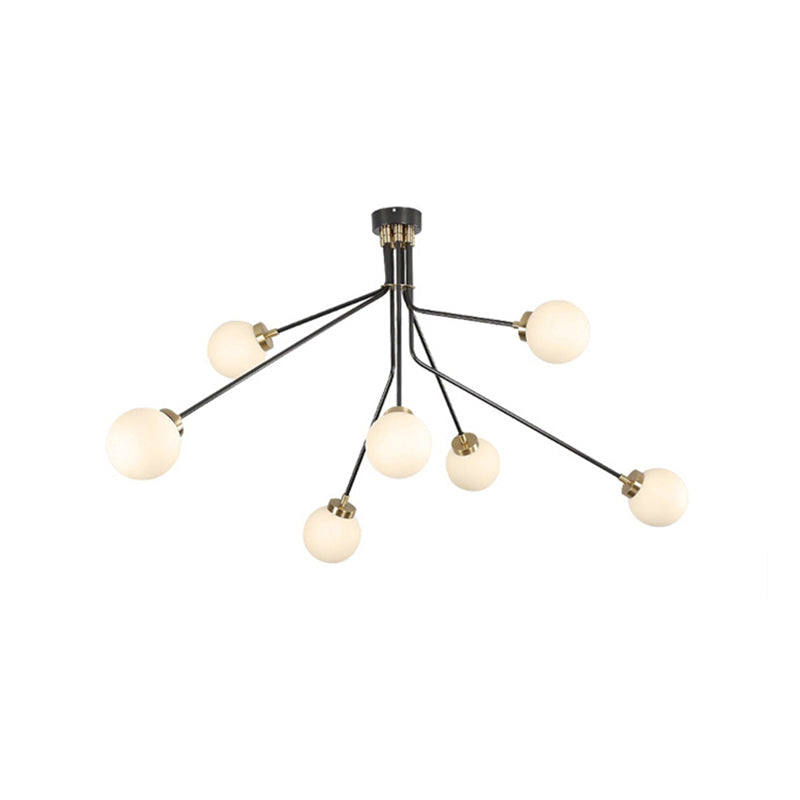 Modern Glass Chandelier Light - Globe White Pendant Fixture (3/7 Lights) For Living Room Black