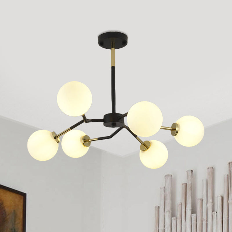 Frosted Glass Chandelier Lamp: Minimalist 6/8 Bulbs Hanging Ceiling Light In Black