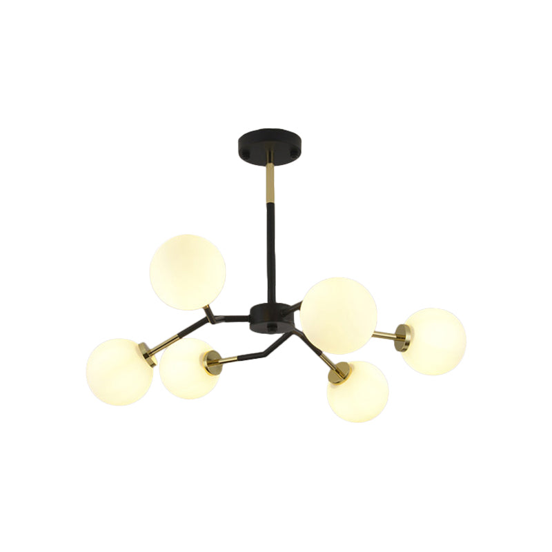 Frosted Glass Chandelier Lamp: Minimalist 6/8 Bulbs Hanging Ceiling Light In Black