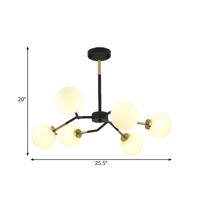 Frosted Glass Chandelier Lamp: Minimalist 6/8 Bulbs Hanging Ceiling Light In Black