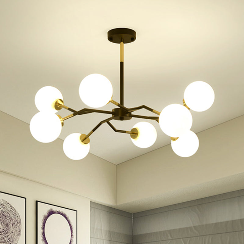 Frosted Glass Chandelier Lamp: Minimalist 6/8 Bulbs Hanging Ceiling Light In Black 8 /