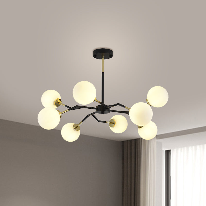 Frosted Glass Chandelier Lamp: Minimalist 6/8 Bulbs Hanging Ceiling Light In Black