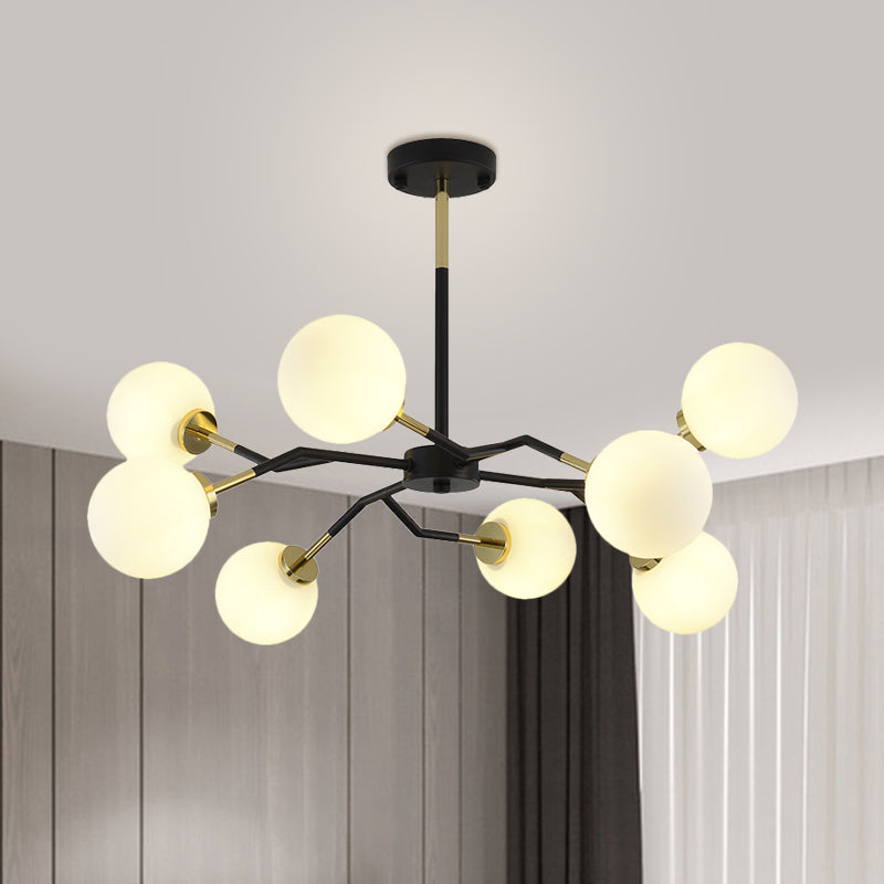 Frosted Glass Chandelier Lamp: Minimalist 6/8 Bulbs Hanging Ceiling Light In Black