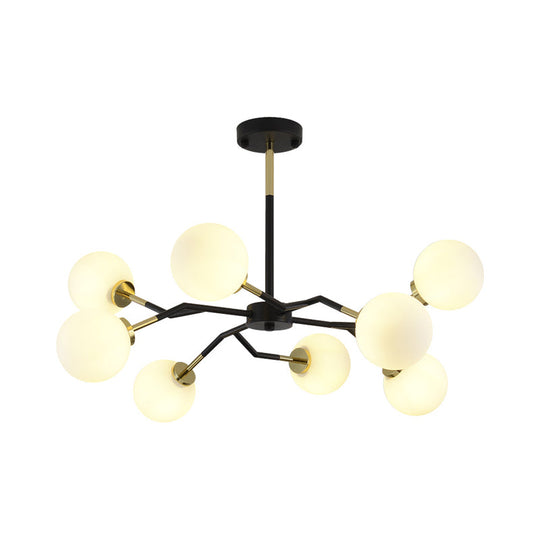 Frosted Glass Chandelier Lamp: Minimalist 6/8 Bulbs Hanging Ceiling Light In Black