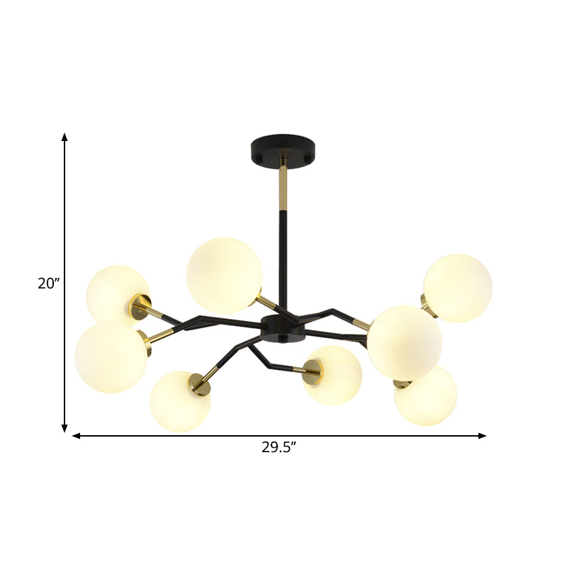 Frosted Glass Chandelier Lamp: Minimalist 6/8 Bulbs Hanging Ceiling Light In Black