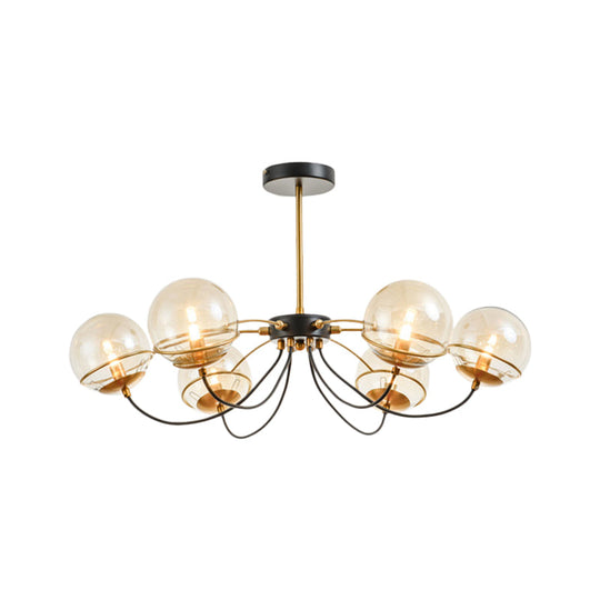 Vintage Black-Gold Chandelier Light Fixture - 6-Head Clear Glass Pendant Lighting With Warm/White