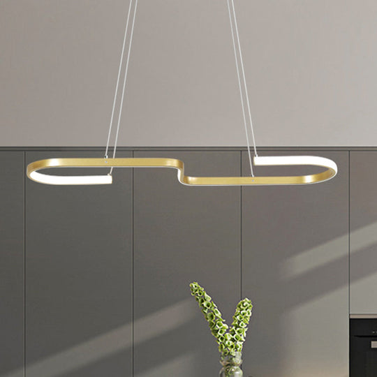 Modern S-Like Chandelier Lamp: Metallic Dining Room Pendant Light In Black/Gold Warm/White Led