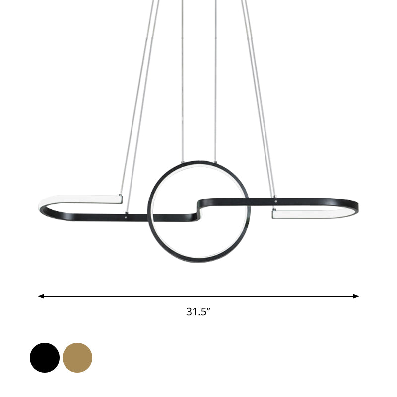 Modern Geometric Led Dining Room Island Light: Metal Hanging Lamp In Black/Gold With Warm/White