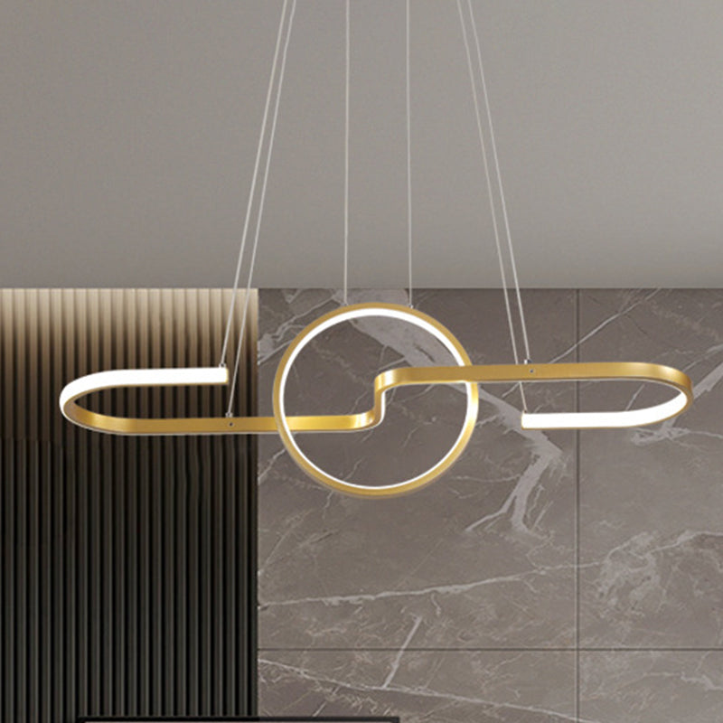 Modern Geometric Led Dining Room Island Light: Metal Hanging Lamp In Black/Gold With Warm/White