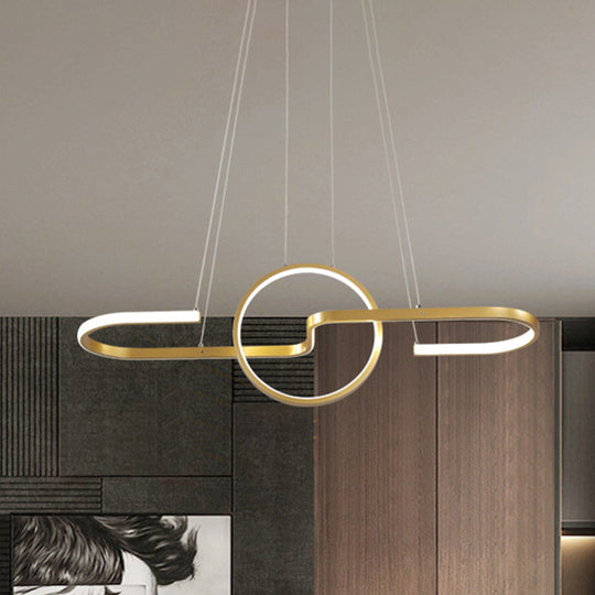 Modern Geometric Led Dining Room Island Light: Metal Hanging Lamp In Black/Gold With Warm/White