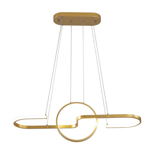 Modern Geometric Led Dining Room Island Light: Metal Hanging Lamp In Black/Gold With Warm/White