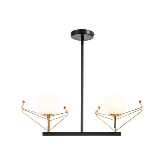 Modern 2/3/4-Headed Black Chandelier With White Glass Shades Warm/White Light - Global Hanging Lamp